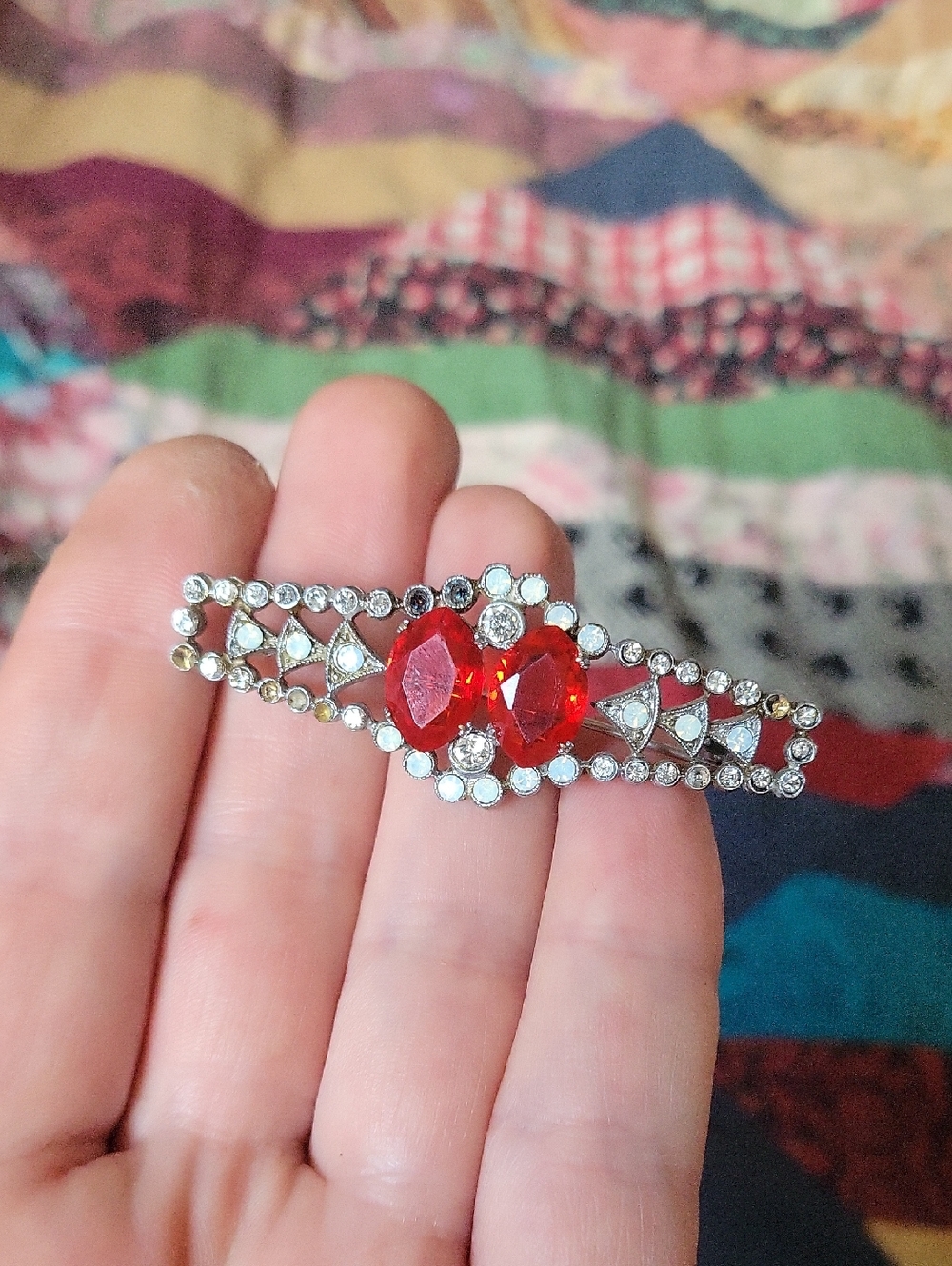 Red Crystal Barrette Brooch